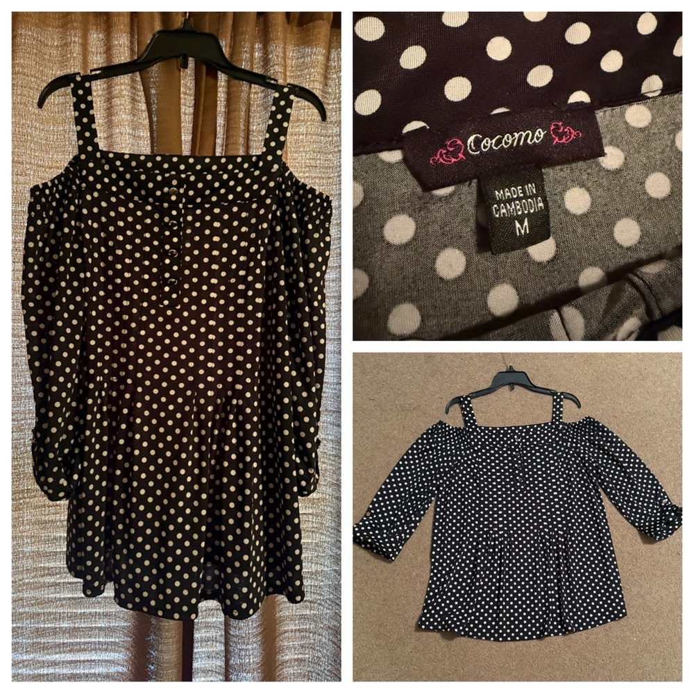 Cocomo Cold Shoulder Black Polka Dot Women's Top
